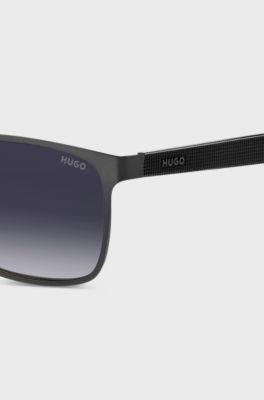 Black-steel sunglasses with textured temples, Grey