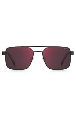Double-bridge sunglasses in black and red, Black