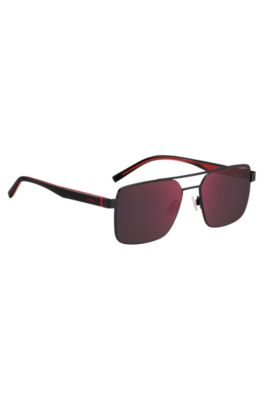 Double-bridge sunglasses in black and red, Black