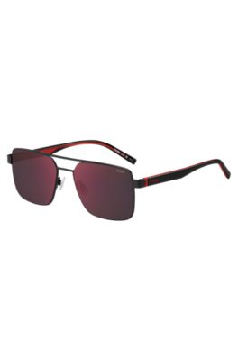 Double-bridge sunglasses in black and red, Black