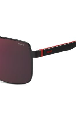 Double-bridge sunglasses in black and red, Black