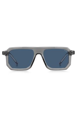 Transparent-grey sunglasses with blue lenses, Grey