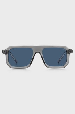 Transparent-grey sunglasses with blue lenses, Grey
