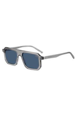 Transparent-grey sunglasses with blue lenses, Grey
