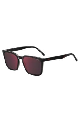 Grey sunglasses with textured temples, Black