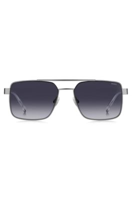 Double-bridge sunglasses in grey-tone metal, Light Grey