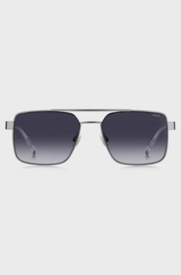 Double-bridge sunglasses in grey-tone metal, Light Grey