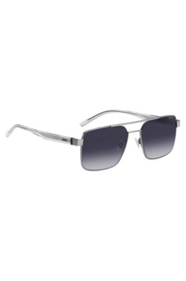 Double-bridge sunglasses in grey-tone metal, Light Grey