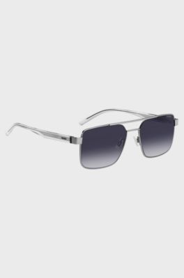 Double-bridge sunglasses in grey-tone metal, Light Grey
