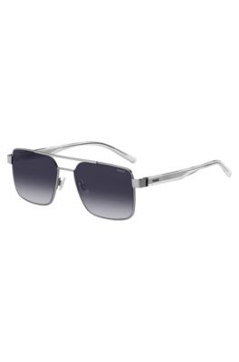 Double-bridge sunglasses in grey-tone metal, Light Grey