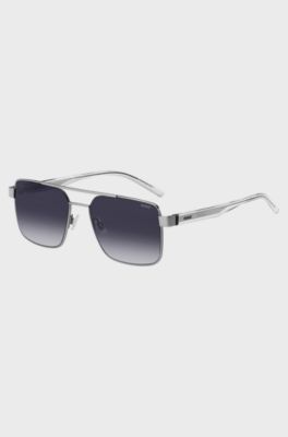 Double-bridge sunglasses in grey-tone metal, Light Grey