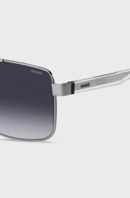 Double-bridge sunglasses in grey-tone metal, Light Grey