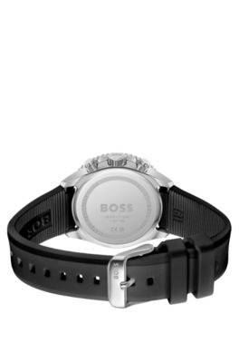 Carnation-gold-effect watch with silicone strap, Black