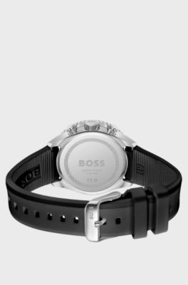 Carnation-gold-effect watch with silicone strap, Black