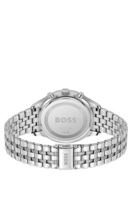 Multi-link-bracelet chronograph watch with black dial, Silver