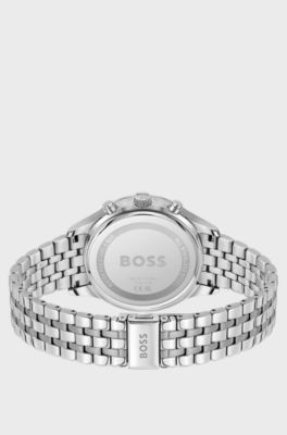 Multi-link-bracelet chronograph watch with black dial, Silver
