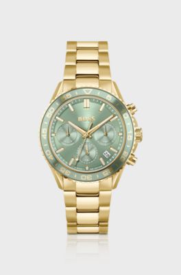 Gold-tone watch with green dial, Gold