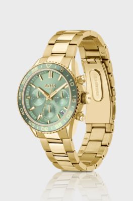 Goudkleurig horloge met groene wijzerplaat, goud