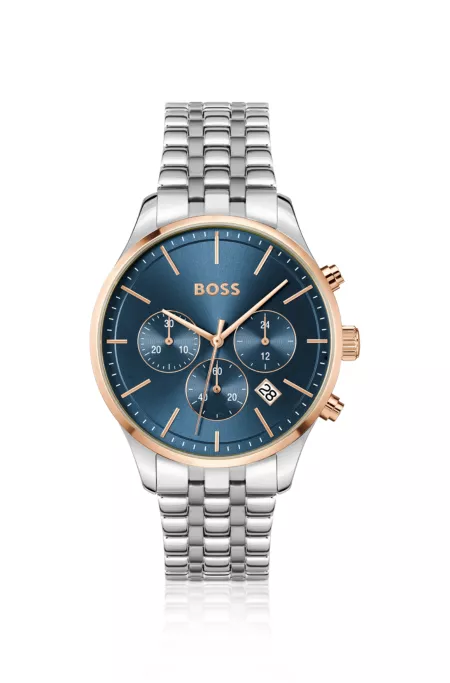Multi-link-bracelet chronograph watch with blue dial
