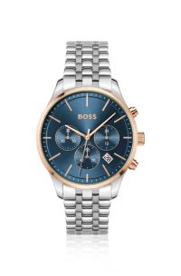 Chronograph mit mehrgliedrigem Armband und blauem Zifferblatt, Silber