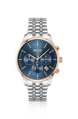Multi-link-bracelet chronograph watch with blue dial 1