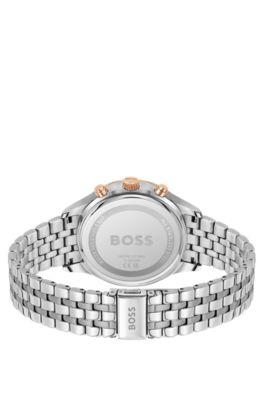 Multi-link-bracelet chronograph watch with blue dial, Silver