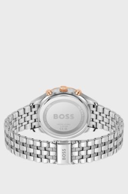 Multi-link-bracelet chronograph watch with blue dial, Silver