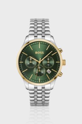 AVERY Multi-link-bracelet chronograph watch with green dial, Green