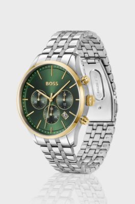 Cronografo con bracciale a maglie e quadrante verde, Verde