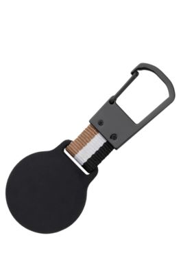 Signature-stripe key ring with AirTag holder, Black