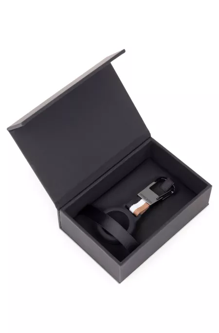 Signature-stripe key ring with AirTag holder