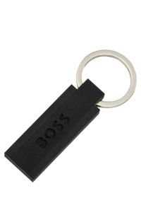 Portachiavi con logo in silicone nero e ottone, Nero