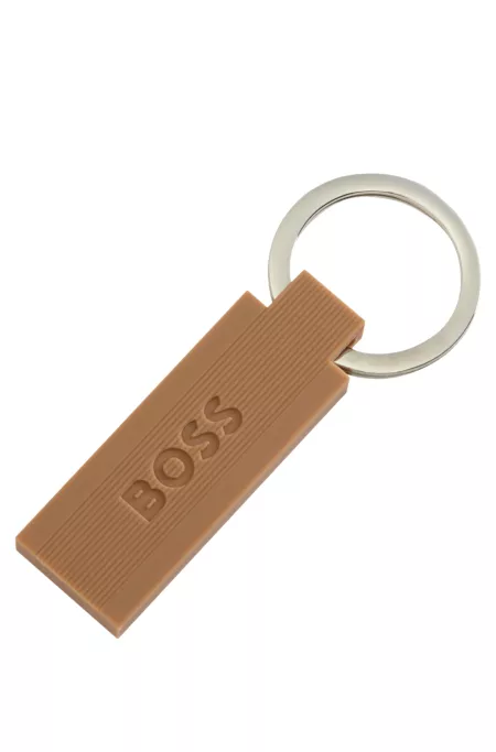 Logo key ring in camel-toned silicone and brass