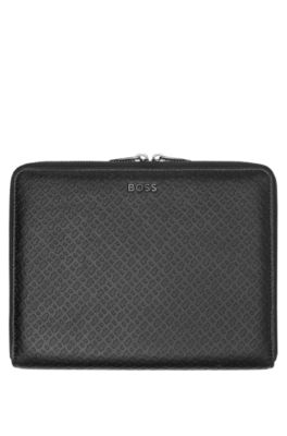Black A5 ziparound conference folder with embossed monograms, Black