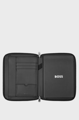 Black A5 ziparound conference folder with embossed monograms, Black
