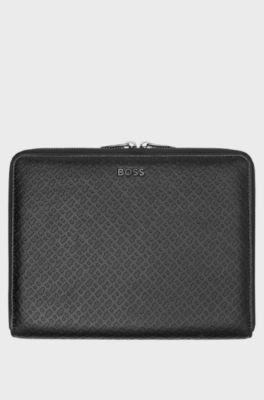 Black A5 ziparound conference folder with embossed monograms, Black