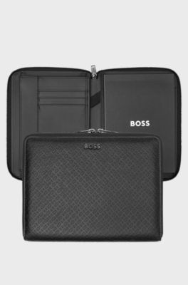 Black A5 ziparound conference folder with embossed monograms, Black