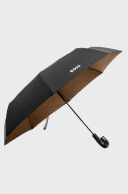 Parapluie de poche noir avec int&eacute;rieur camel, Noir