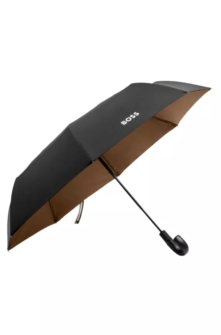 Black pocket umbrella with camel interior