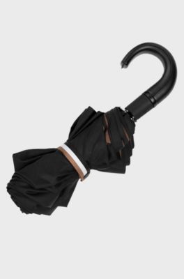 Ombrello tascabile nero con interno cammello, Nero
