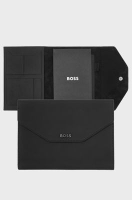 Black A5 folder in textured faux leather, Black