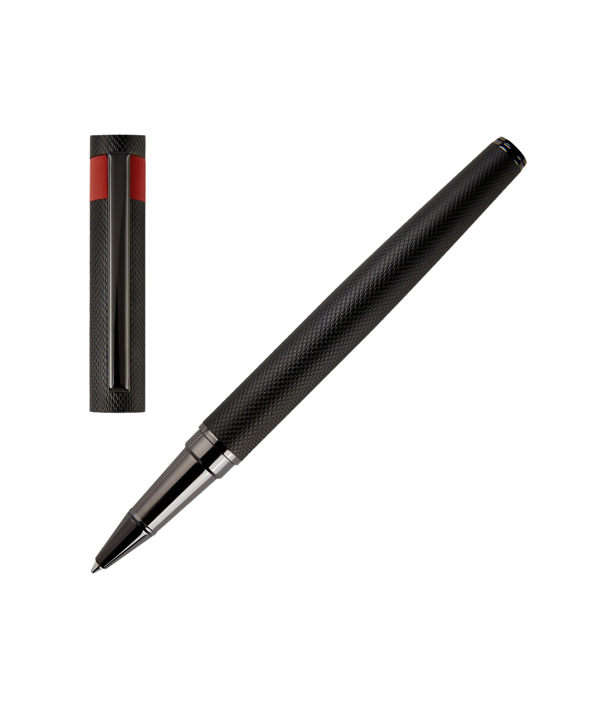 Schwarzer Tintenroller mit mattem Rautenmuster