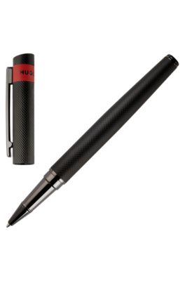 Black rollerball pen with matte diamond-cut pattern, Black