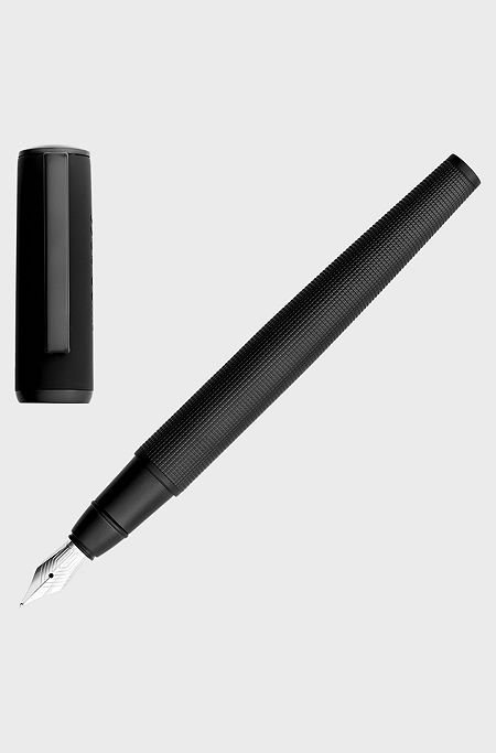 Mixed-texture fountain pen with branded black cap, Black
