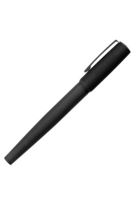 Mixed-texture fountain pen with branded black cap, Black