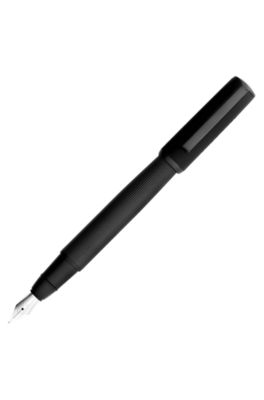Mixed-texture fountain pen with branded black cap, Black