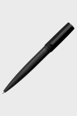 Mixed-texture ballpoint pen with branded black cap, Black