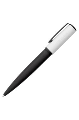 Mixed-texture ballpoint pen with branded white cap, Black