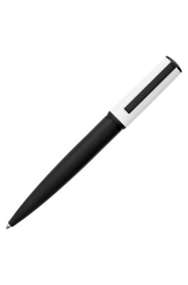 Mixed-texture ballpoint pen with branded white cap, Black