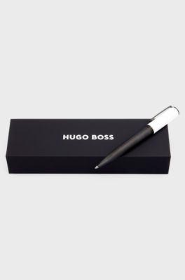 Mixed-texture ballpoint pen with branded white cap, Black